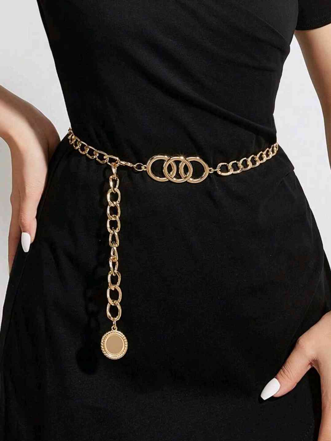 1 piece vintage-style elegant 3-circle linked waist chain accessory, decoration for dresses