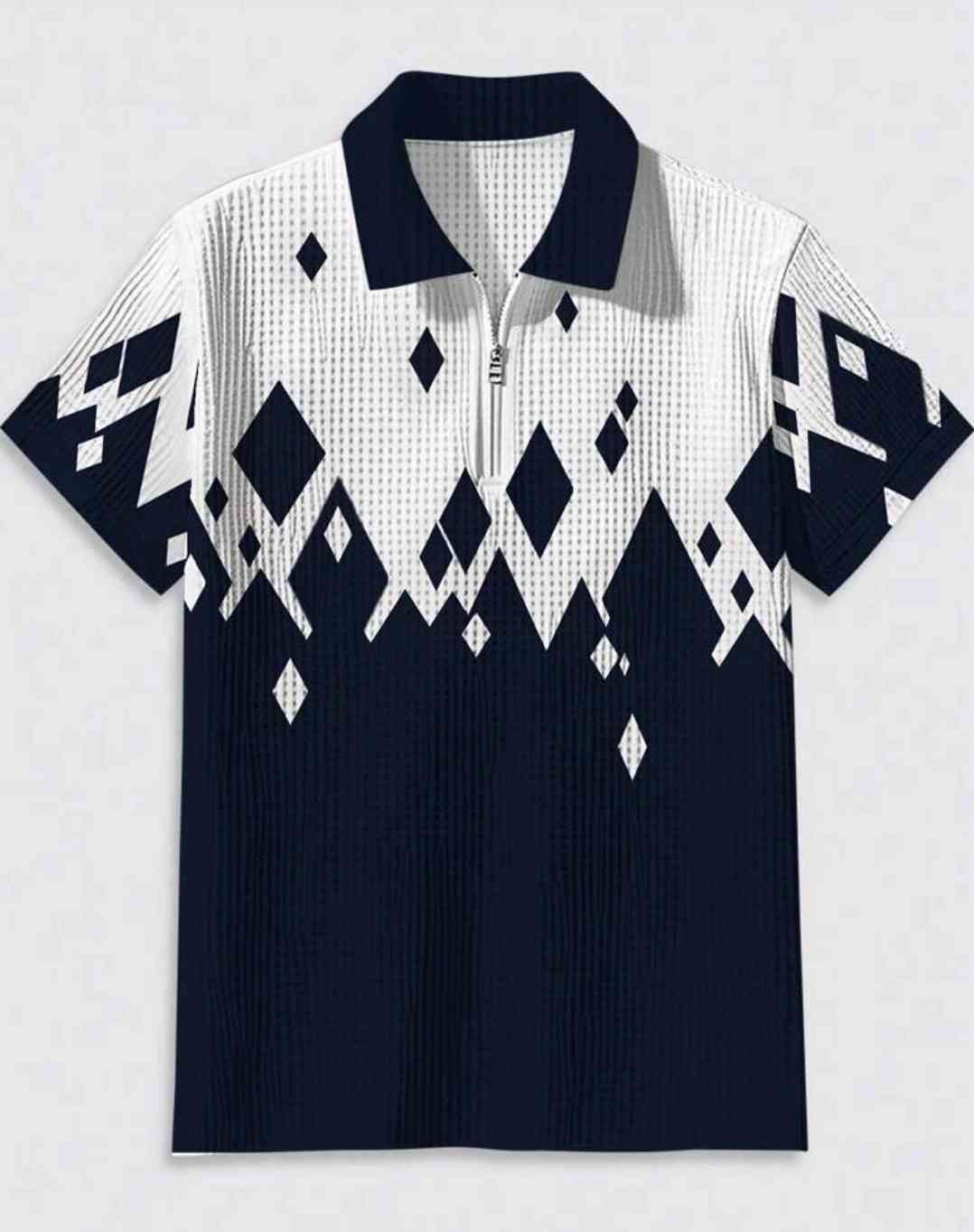 Men's comfortable, casual polo shirt with short sleeves, waffle knit, 3 D diamond pattern, suitable for business, golf, outdoor activities