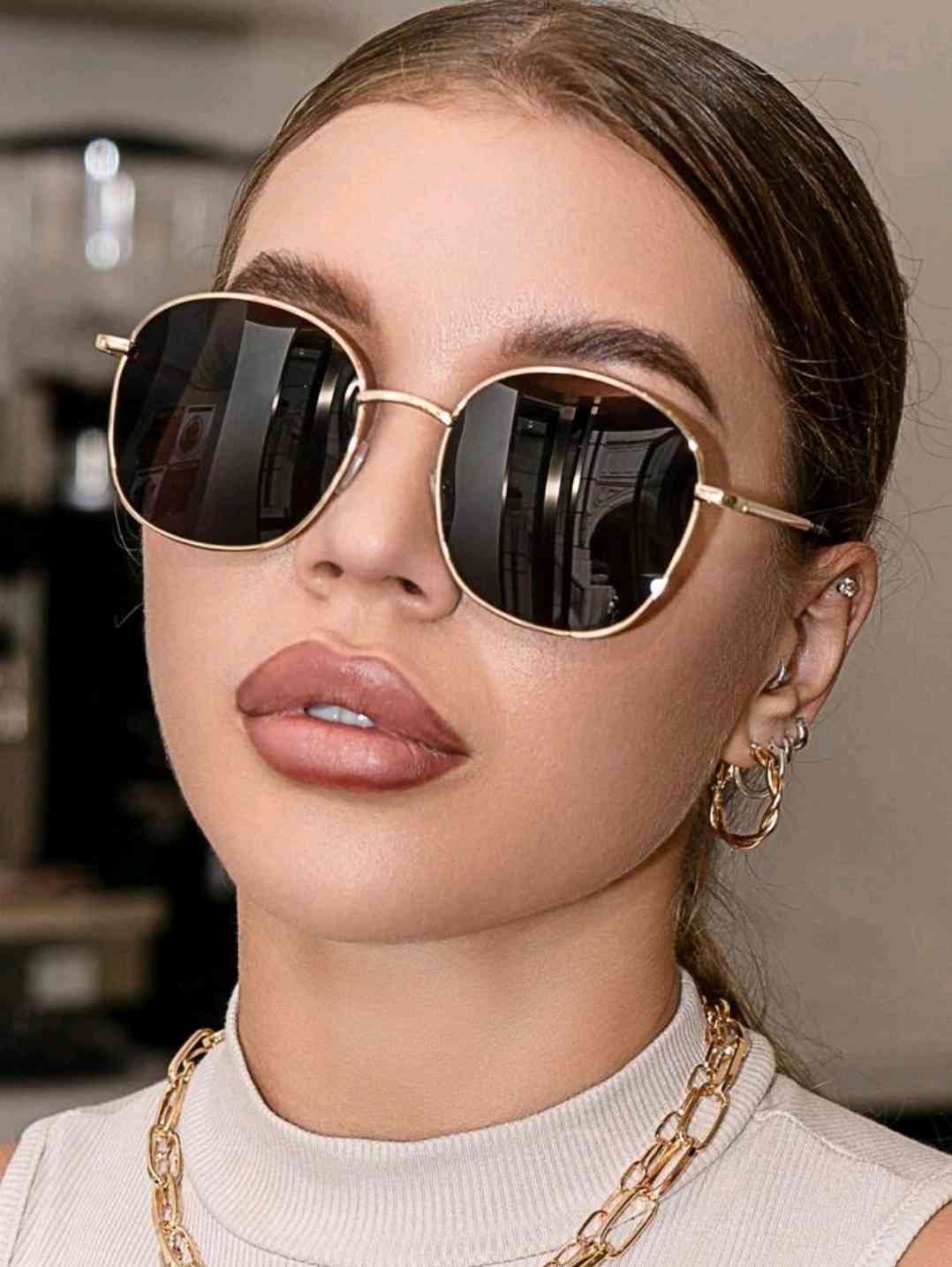 Vintage round metal sunglasses, unisex fashion classic, decorative outdoor travel beach holiday UV protection glasses