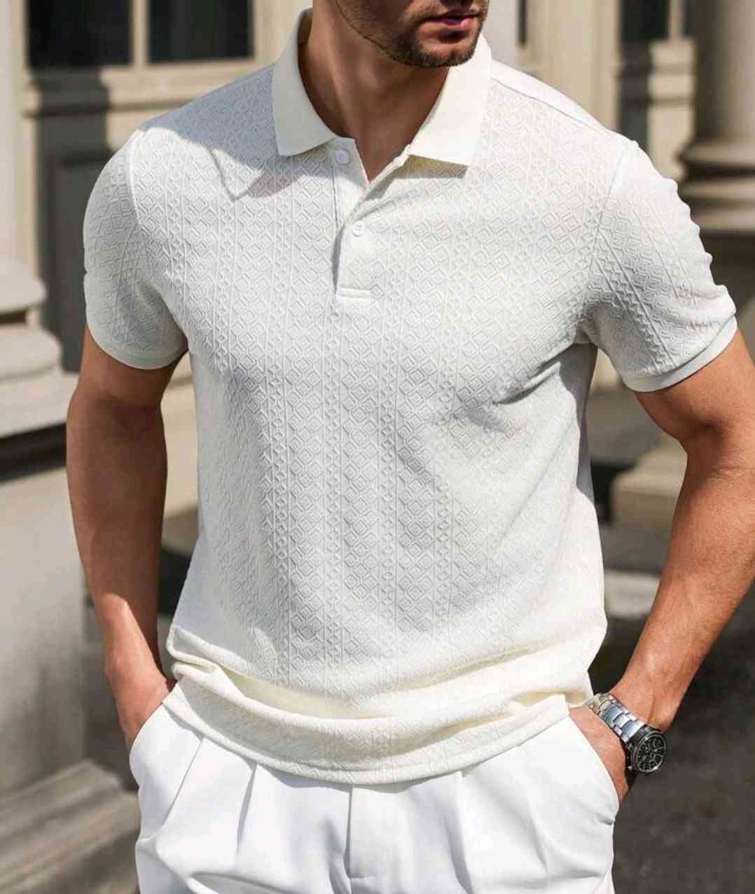 Manfinity Homme men's plain basic polo shirt with Kent collar and button placket, short sleeves, simple, for everyday wear