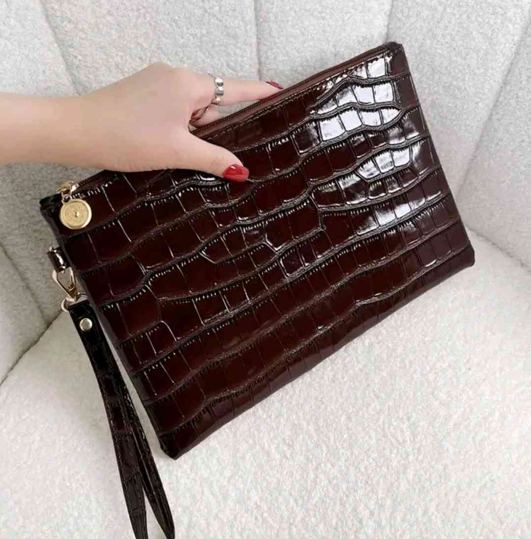 Square bag with crocodile embossing