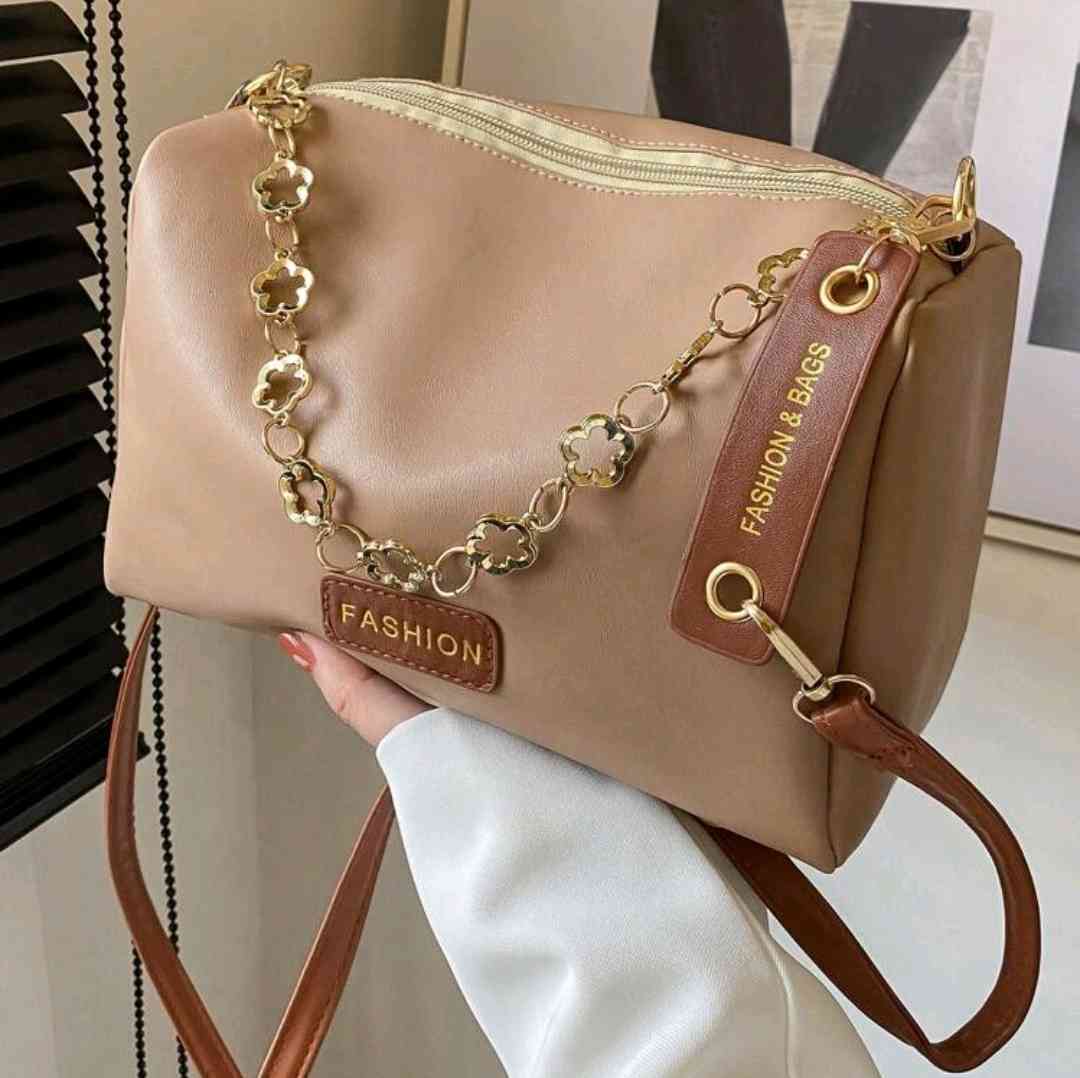 Faux leather bucket bag with flower and letter patches for business/travel/work/office