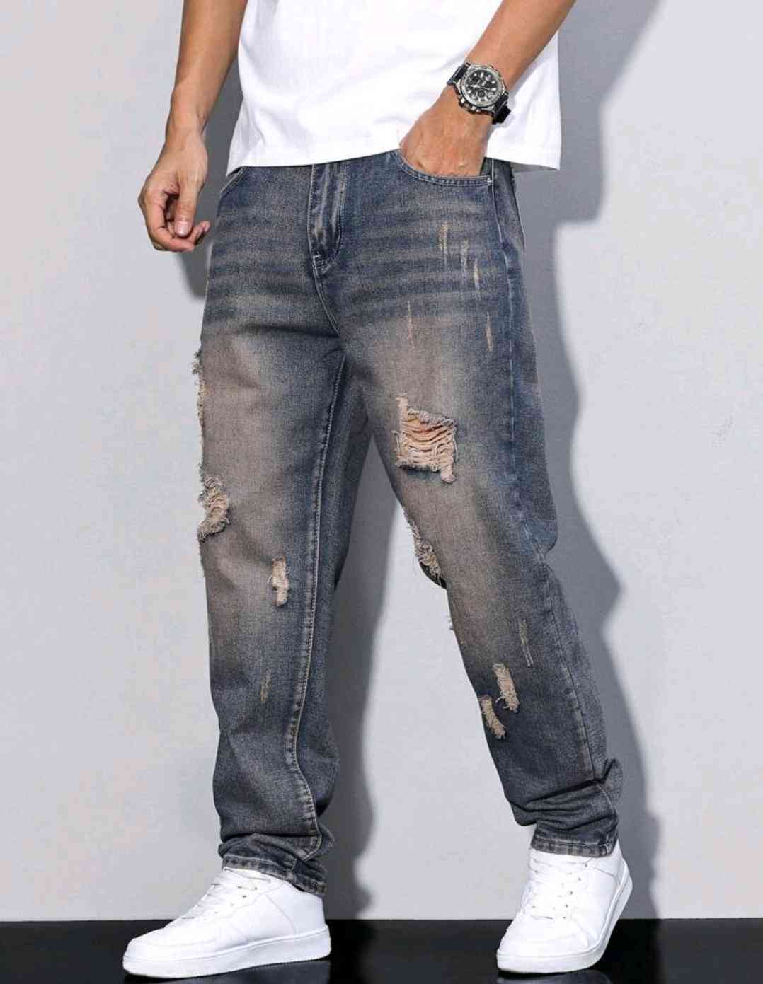 Manfinity Homme Men's Casual, wide straight-cut ripped jeans with pockets