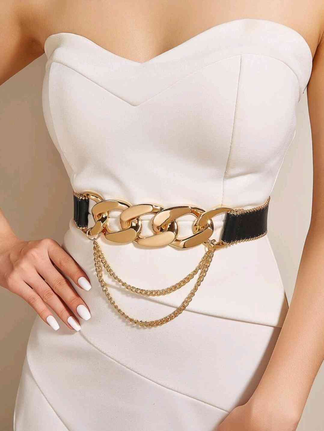 1 piece women's fashionable belt with glitter chain decoration