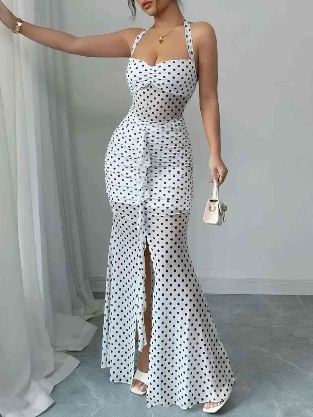 Women's elegant strapless dress with ruffled sleeves